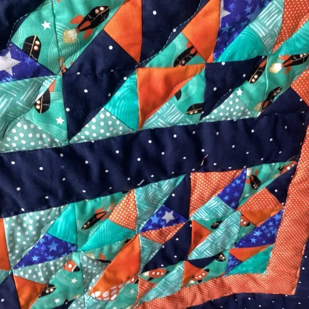 NWT  Baby/Children’s “ToThe Moon” Hand Crafted Quilt and Mini Quilt